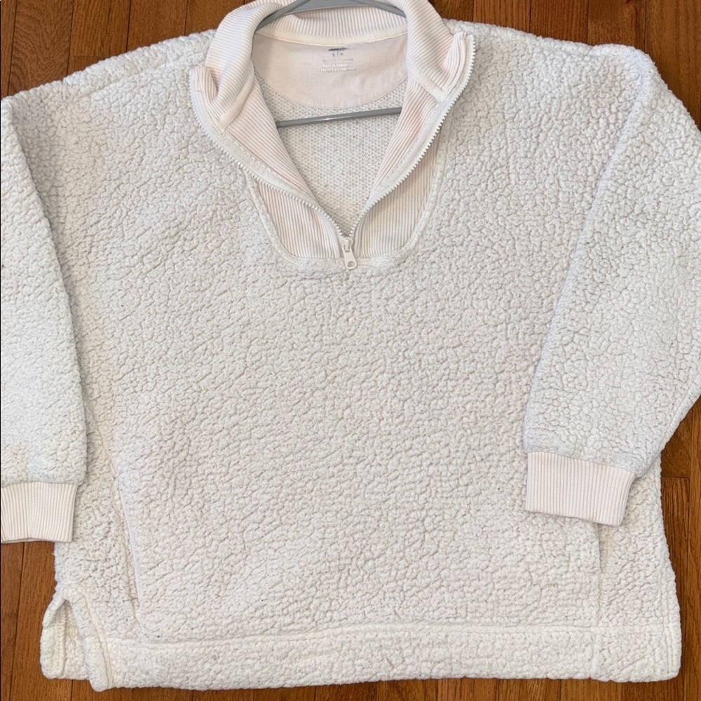 Aerie Sherpa Quarter Zip Pullover Oversized Teddy Fleece Cozy Sweatshirt Small - Picture 2 of 7